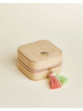 Spartina 449 NWT Boho Jewelry Mirror Travel Case Palm Tree With Tassels